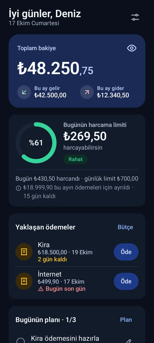 Koyu tema: Özet ekranı