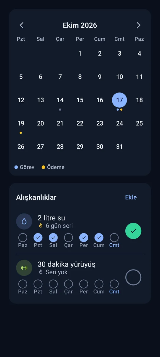 Koyu tema: Takvim ve alışkanlıklar